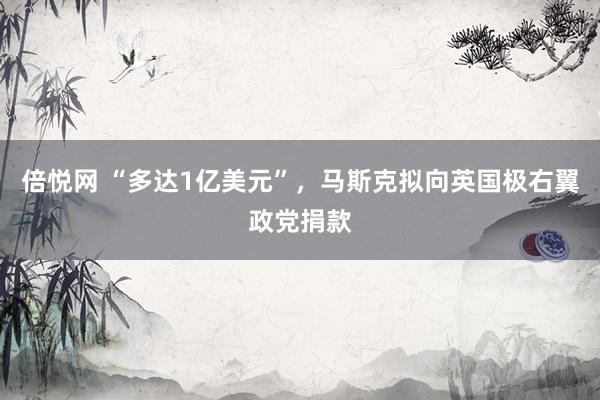 倍悦网 “多达1亿美元”，马斯克拟向英国极右翼政党捐款